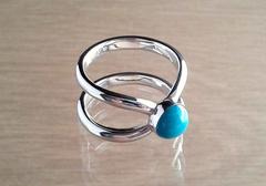 Ring, dubbele scheen, 925 zilver met turkoois cabochon, maat 18